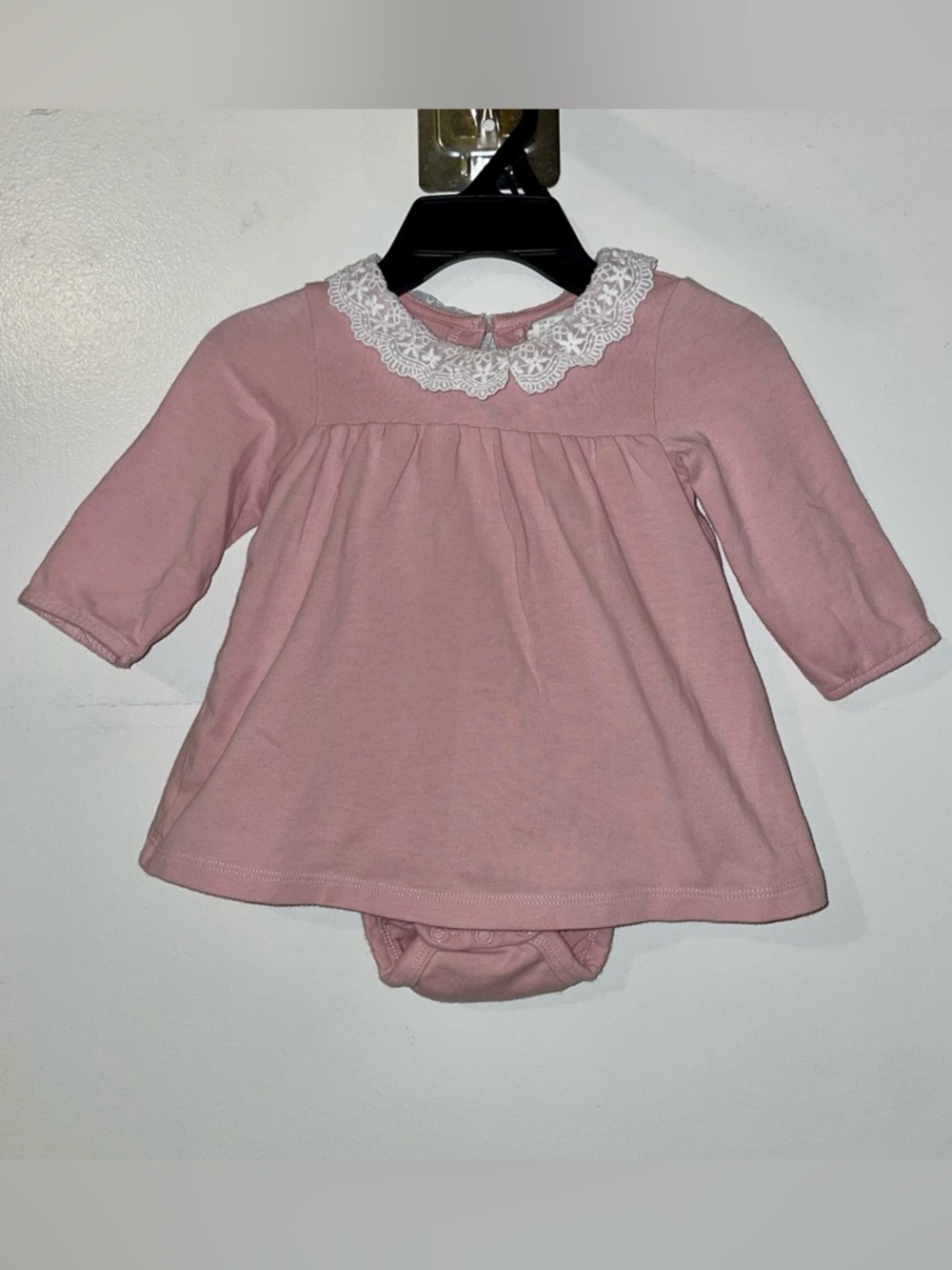 H&M Pink Baby Onesie Dress with White Lace Collar